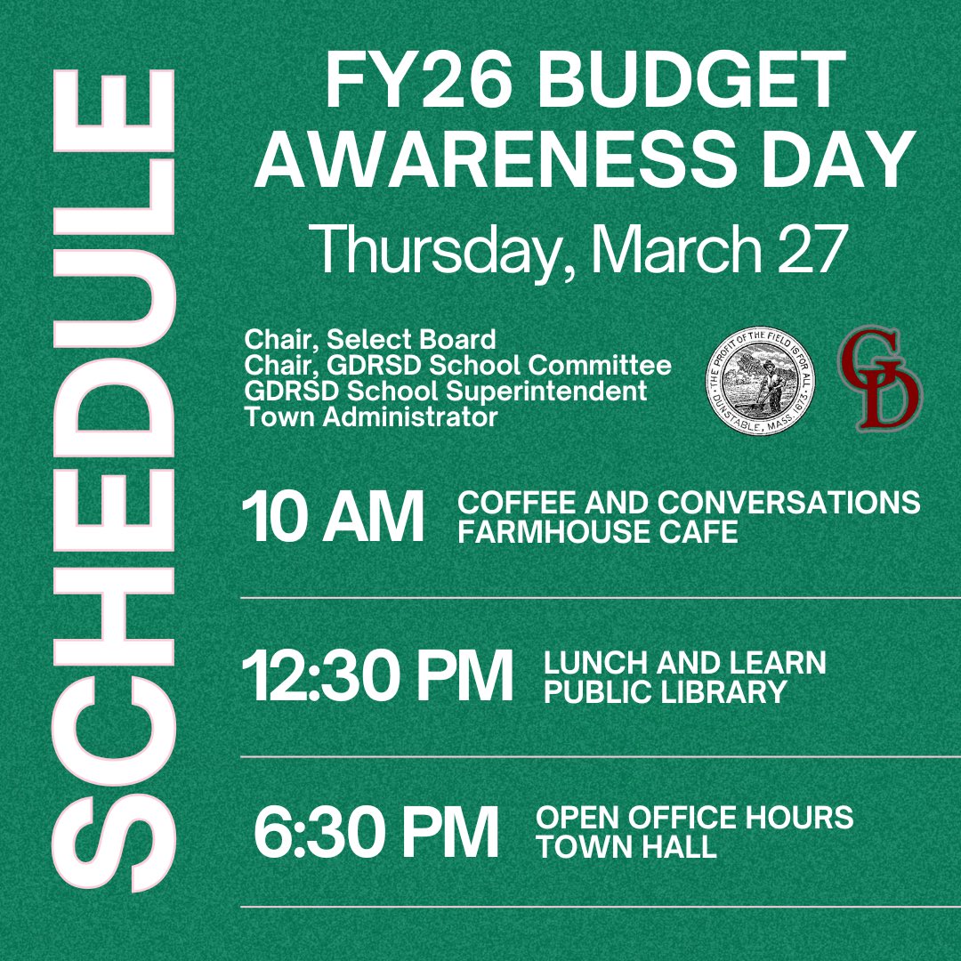 JaSizz's tweet image. In Dunstable, we’re prioritizing budget transparency and education with community outreach: Budget Awareness Day, Kitchen Conversations, public forumsp and roundtable discussions, and online and social media updates. Engaging residents in municipal finance is a priority!