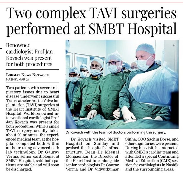 Dr Harshal S Tambe (@drharshalt) on Twitter photo Another milestone for affordable healthcare in Maharashtra.
Two complex TAVI surgeries performed in a tribal region of Maharashtra, by world-renowned cardiologist Prof. Jan Kovach at SMBT Heart Institute.
<a href="/smbt_hospital_/">SMBT Charitable Hospital</a> Another milestone for affordable healthcare in Maharashtra.
Two complex TAVI surgeries performed in a tribal region of Maharashtra, by world-renowned cardiologist Prof. Jan Kovach at SMBT Heart Institute.
<a href="/smbt_hospital_/">SMBT Charitable Hospital</a>