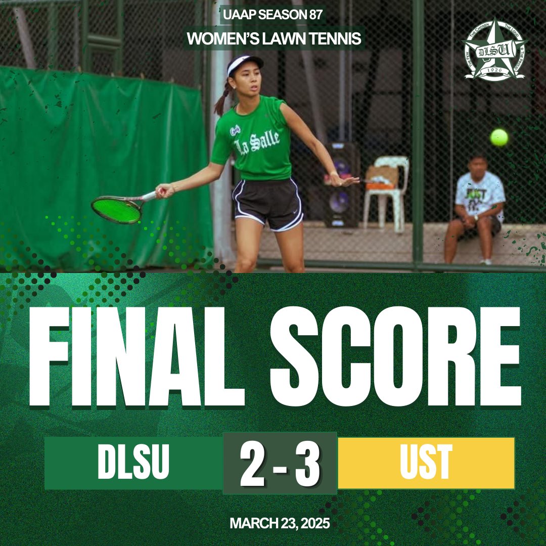 DOWN BUT NEVER OUT 💚

The DLSU Lady Tennisters fought hard in a tight showdown but fell short against UST, 2-3. Stay tuned for their next matchup!

Photo: DLSU Sports - Jose Turingan

#AnimoLaSalle 
#DLSULadyTennisters 
#DLSUAnimoSquad 
#ASDigitalCheerleader