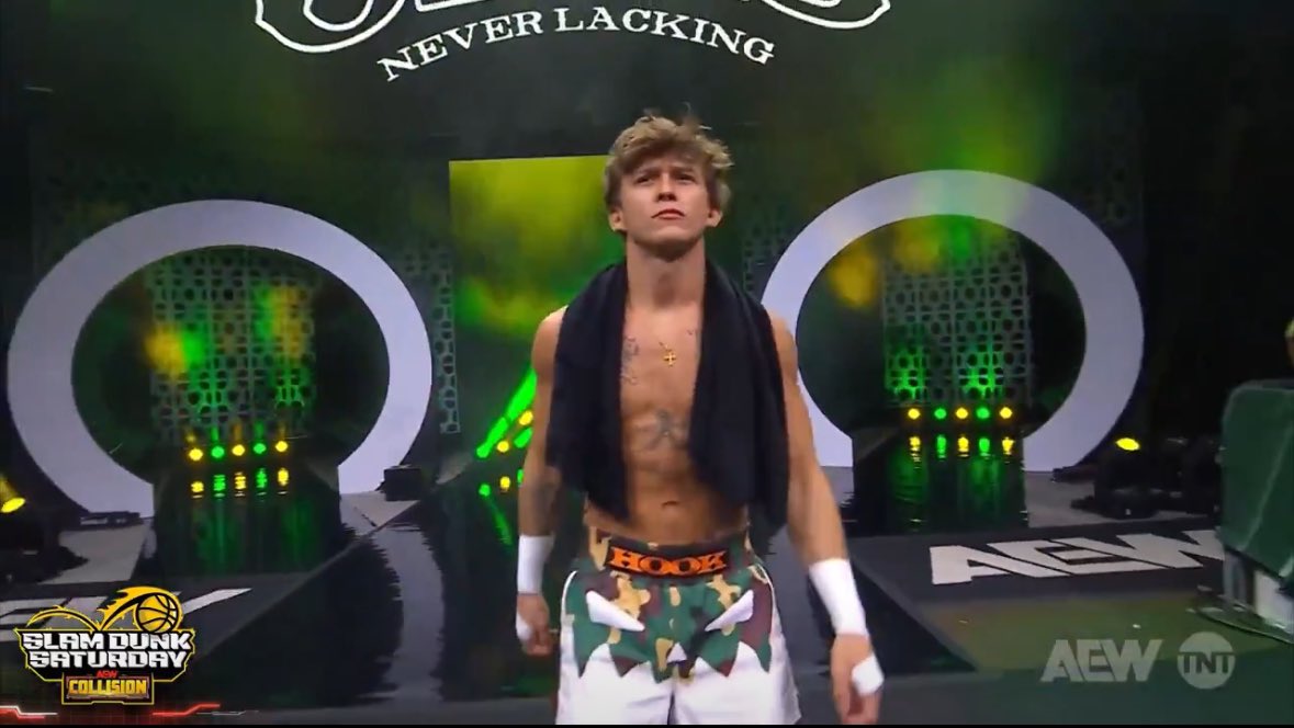 harlanwheelerr's tweet photo. Hook 💚🤍 defeated max caster in a open challenge tonight
 on #aewcollision #hookaew https://t.co/kSEhewmDJq