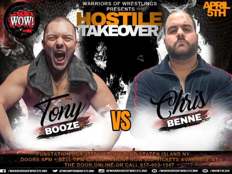 Warriors Of Wrestling (@wowprowrestling) on Twitter photo Hostile Takeover
4-5-25
Staten Island, NYC
<a href="/Chris_Benne_NYC/">Chris Benne</a> vs <a href="/TonyBooze42/">Anthony Paige</a>
🎟 Available at: WarriorsofWrestling.com Hostile Takeover
4-5-25
Staten Island, NYC
<a href="/Chris_Benne_NYC/">Chris Benne</a> vs <a href="/TonyBooze42/">Anthony Paige</a>
🎟 Available at: WarriorsofWrestling.com