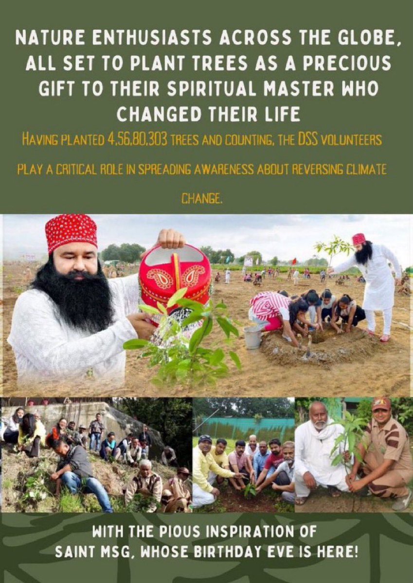 msgian_p's tweet photo. हमारी धरती को हरा-भरा रखना बहुत जरूरी है। इसी उद्देश्य से Saint Dr MSG Insan  ने #NatureCampaign की शुरुआत की, जिसमें डेरा सच्चा सौदा के लाखों अनुयायियों ने हर खुशी के मौके पर पेड़ लगाने का संकल्प लिया। अब तक 17 करोड़ से ज्यादा पेड़ लगाए जा चुके हैं। https://t.co/lMHm423xlZ