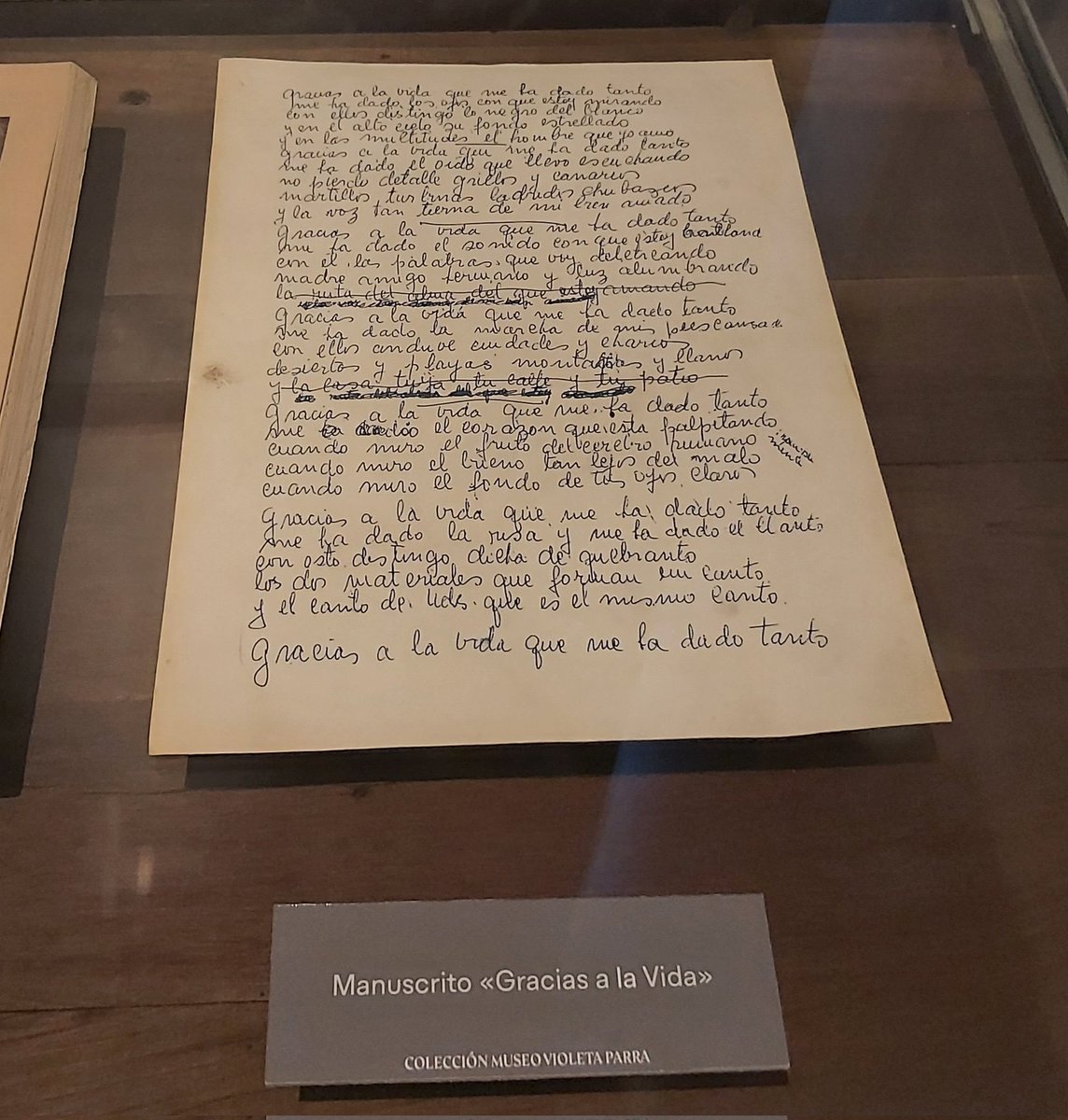 Original manuscript of "Gracias a la Vida" by Violeta Parra in the Violeta Parra Museum