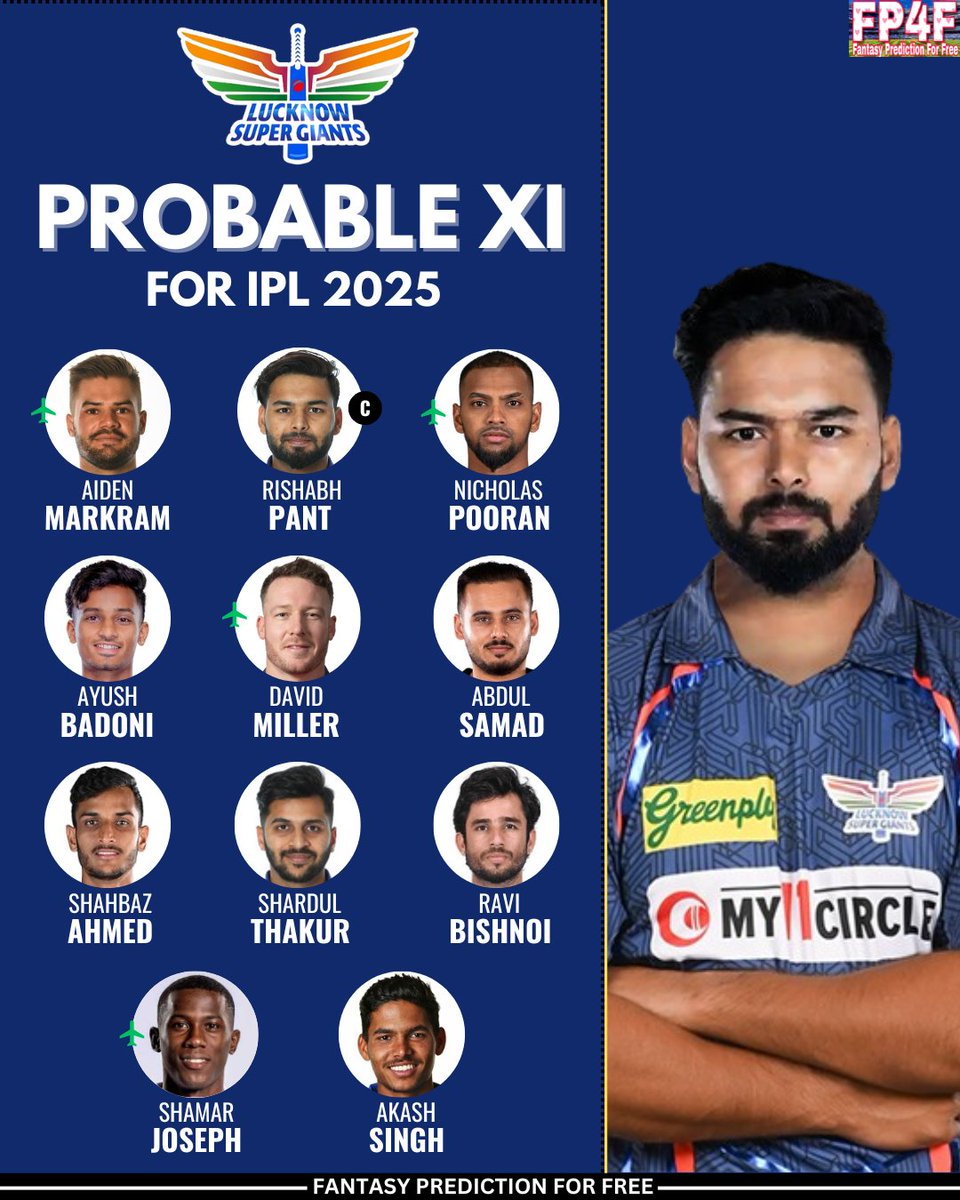 SportsStatsFree's tweet photo. Lucknow Super Giants Probable Playing 11 for IPL 2025, LSG Expected playing 11 for IPL 2025.
📷: LSG & IPL
#LucknowSuperGiants #LSG #IPL2025 #IPL #FantasyPredictionForFree #FP4F #Cricket https://t.co/Y7SYb50nPt