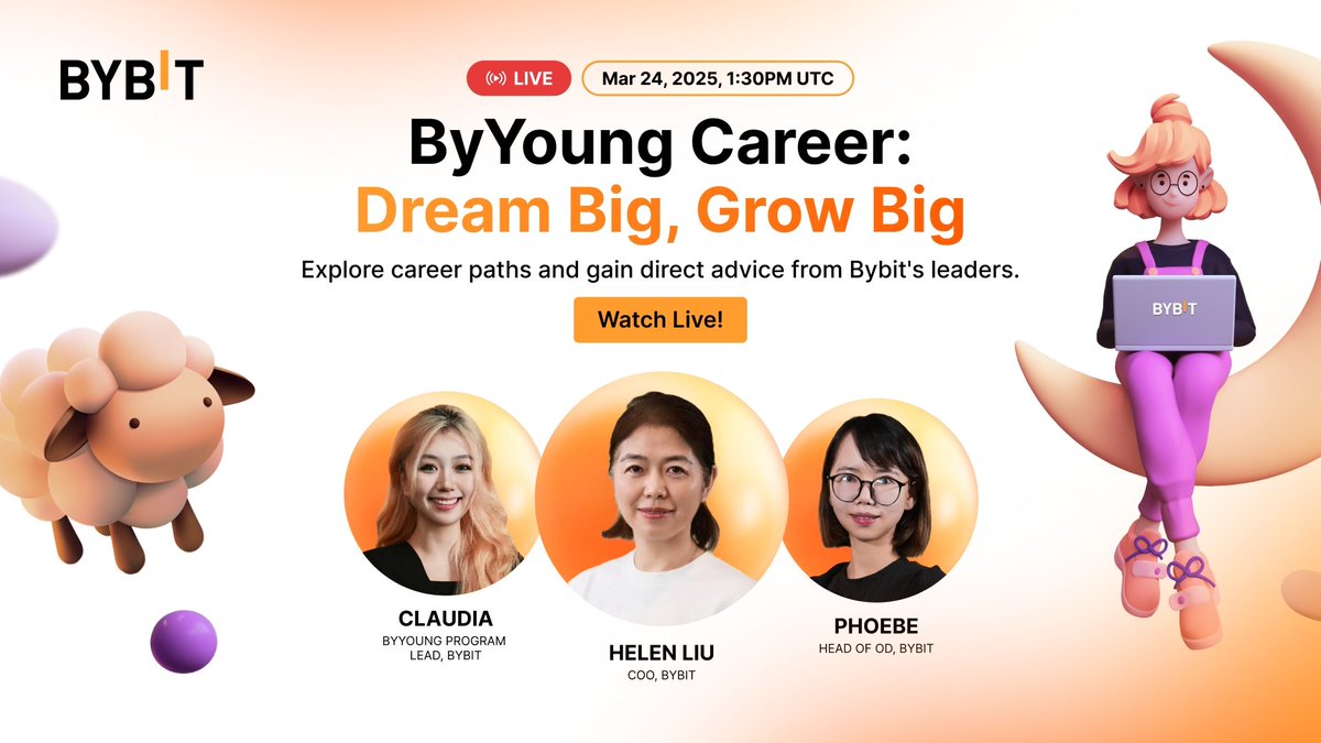 Join Bybit for the ByYoung Career Day! 🚀 📷 March 24 | 1:30 PM UTC 📷<a href="/0x_claudia/">Claudia</a>  and <a href="/JunboPeng/">Phoebe</a> 
📷 Explore career opportunities in blockchain &amp; Web3💡