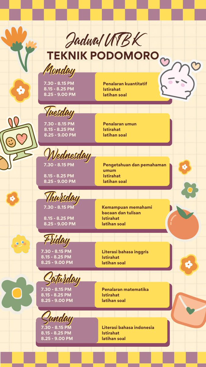 sisiutbk's tweet photo. Contoh Jadwal Belajar UTBK Harian (nemu aja tadi). https://t.co/rnMwGUPVs0
