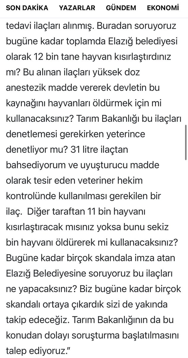 Elazığ Belediyesi Katliama mı hazırlanıyor?

İhale ile 1250 şişe Ketamin alımı yapmışlar, tedavi ilaçlarına baktığımızda yok denecek kadar az!

12.000 civarı köpek kısırlaştırması yapabilecek kadar Ketamin alınmış,

Soruyoruz!

-Bugüne kadar toplamda 12.000 köpek kısırlaştırdınız