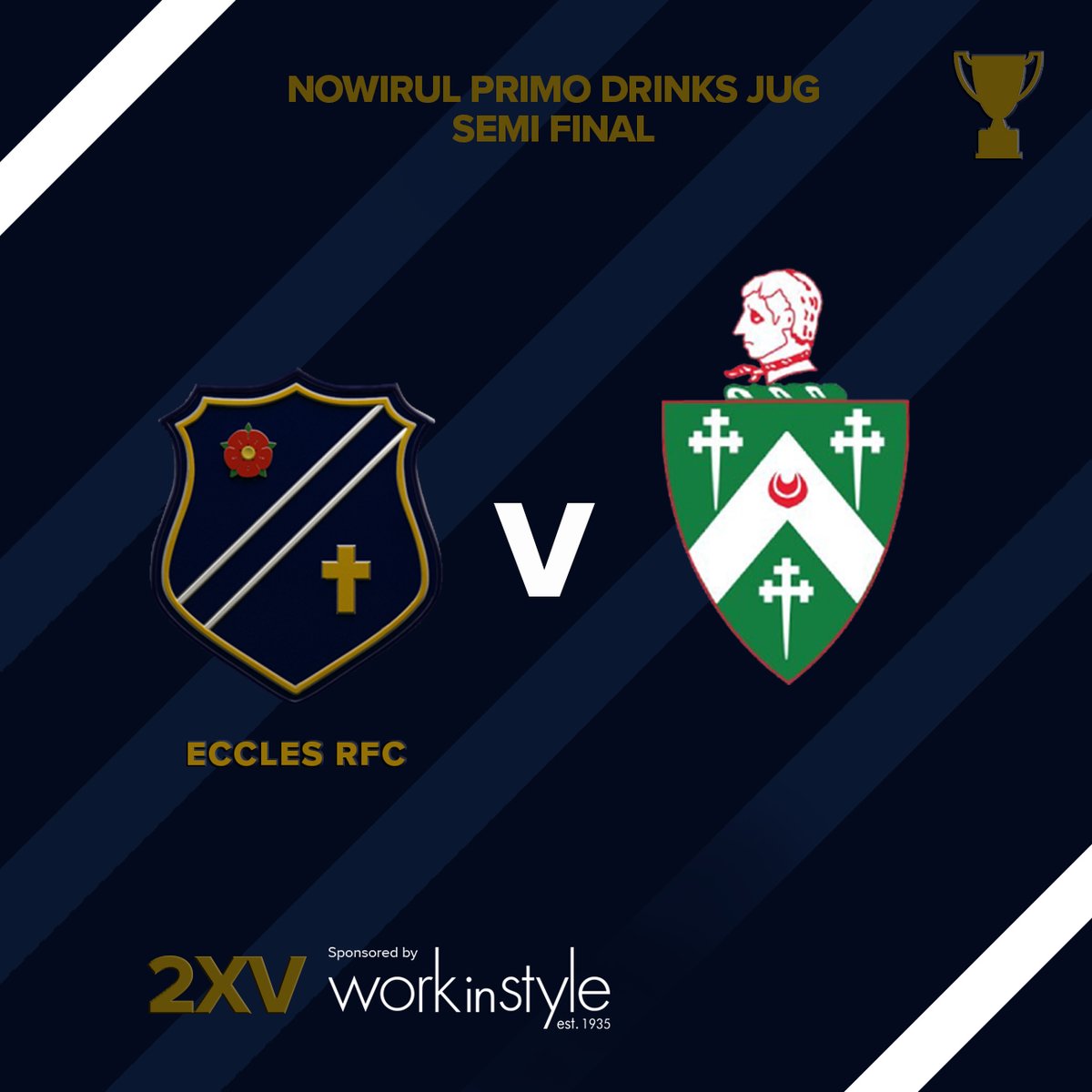 THIS SATURDAY: MENS 2XV SEMI FINAL🏆🏉 
<a href="/EcclesRugby/">Eccles RFC</a> v <a href="/Stockportrugby/">Stockport Rugby Club</a> 
Gorton Street, 3pm KO.

The 2XVs are looking to cap off a successful promoted season in Div 1 with a cup win over visitors Stockport who top the table and have the edge on Eccles 35-21 10-31 in the League.