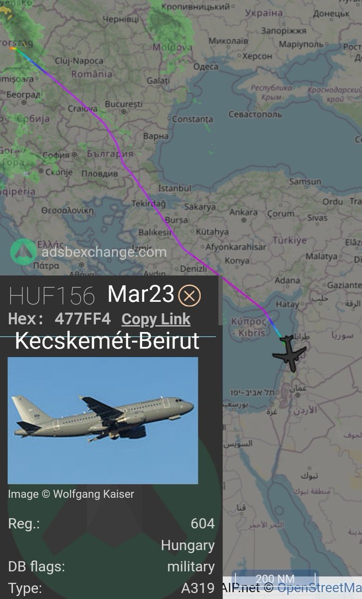 LebanonJets's tweet photo. Surprise arrival of #Hungary AirForce A319 #604 hex #477FF4 (invisible on most flighttracking sources) as #HUF156 from #Kecskemét AirBase into #Beirut sisterjet #605 visited #Lebanon on Feb11th https://t.co/4fO3mPP1Gl