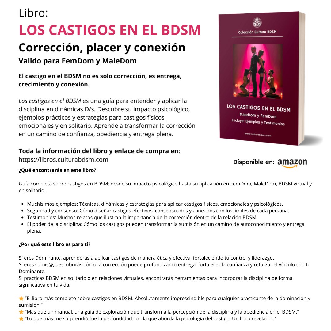 Cultura_BDSM's tweet photo. Los castigos en el BDSM: Corrección, placer y conexión Descubre cómo la disciplina fortalece la confianza y el vínculo en una relación D/s. Técnicas, ejemplos y seguridad. ✨ https://t.co/WIVXX5tU0Z #librosbdsm #DisciplinaBDSM #CastigosConsensuados #BDSM #Dominación #Sumisión https://t.co/OMATxOe135