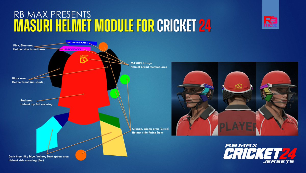viomaxhome's tweet photo. #RBMAX #Cricket24
Introducing & RB MAX Presents
CRICKET 24 MASURI Helmet new Module
Made from RB MAX
Perfect fit logo in Helmet & Add like colors any area
To get SVG file, contact RB MAX Message me on inbox
Cricket 24 Community : RB MAX
Logos ©️ to RB MAX https://t.co/Dg5xmFeOa5