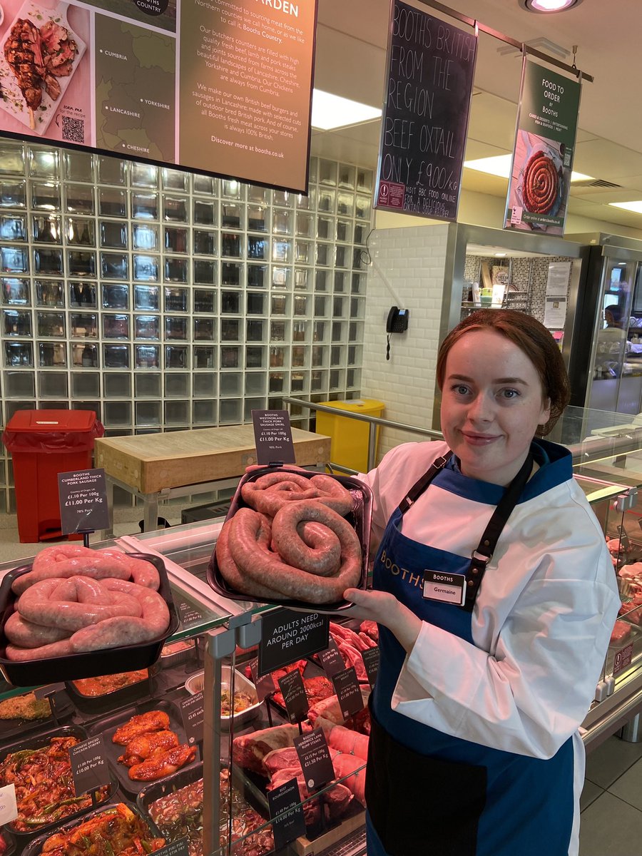 BoothsCountry's tweet photo. Germaine at Penrith prefers the Westmorland Sausage over the Cumberland as it's slightly herbier! Which is your favourite? 🌿😊 https://t.co/tz0PrsQqLD