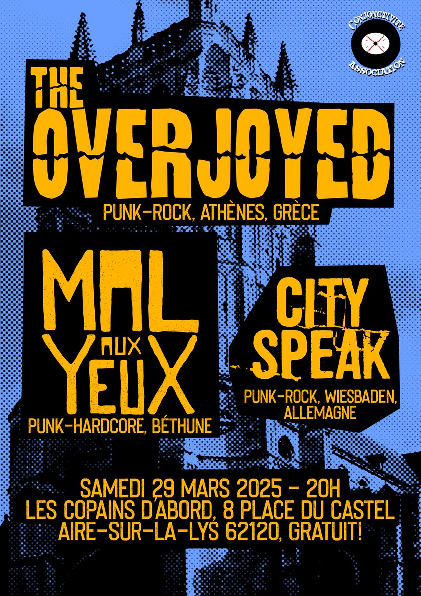 MalAuxYeuxPUNK's tweet image. On sera de passage la semaine prochaine à Aire-Sur-La-Lys avec The Overjoyed 🇬🇷 et City Speak 🇩🇪. Puis le 19/04 à L'Amul Solo à Lille avec Plunks 🇧🇪 !