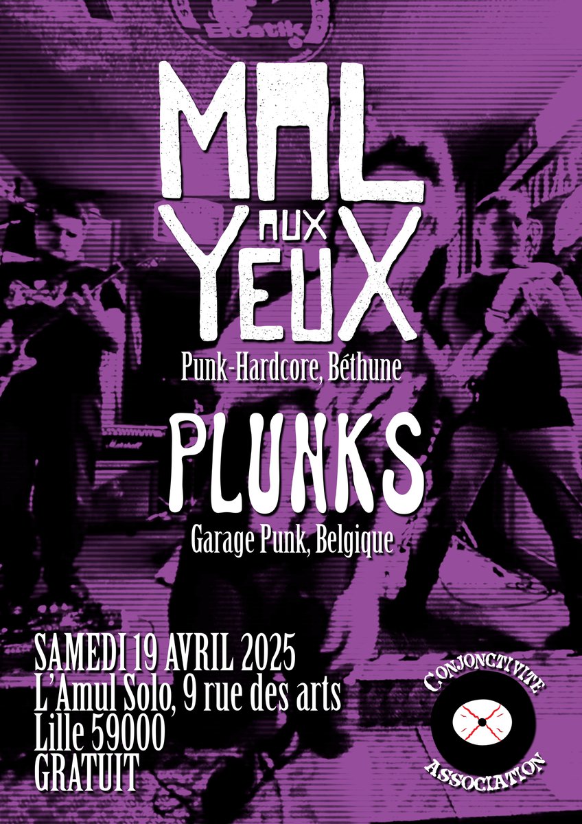 MalAuxYeuxPUNK's tweet image. On sera de passage la semaine prochaine à Aire-Sur-La-Lys avec The Overjoyed 🇬🇷 et City Speak 🇩🇪. Puis le 19/04 à L'Amul Solo à Lille avec Plunks 🇧🇪 !