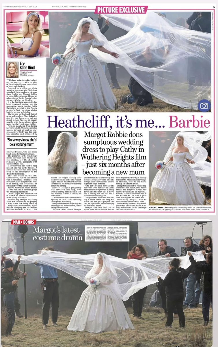 Margot Robbie spotted filming Wuthering Heights in Yorkshire last week.
