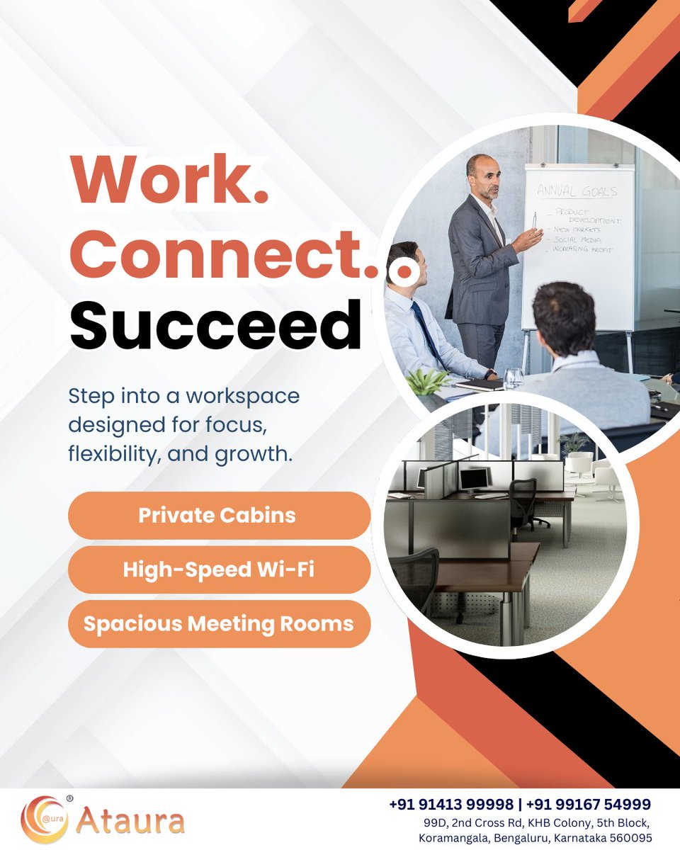 atauracoworks's tweet image. 🏢 Work. Connect. Succeed. 🚀
Looking for a workspace that fuels productivity and growth? At Ataura Co-working, we provide everything you need to focus, collaborate, and thrive in the heart of Koramangala! #DreamWorkspace #EntrepreneurMindset #WorkBetter #ProductivityBoost