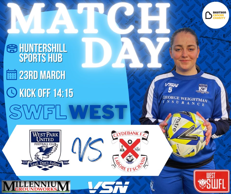 MATCH DAY!!

This afternoon our women’s team take on Clydebank Ladies FC in the SWFL West at Huntershill Sports Hub, kick off 14:15 ⚽️