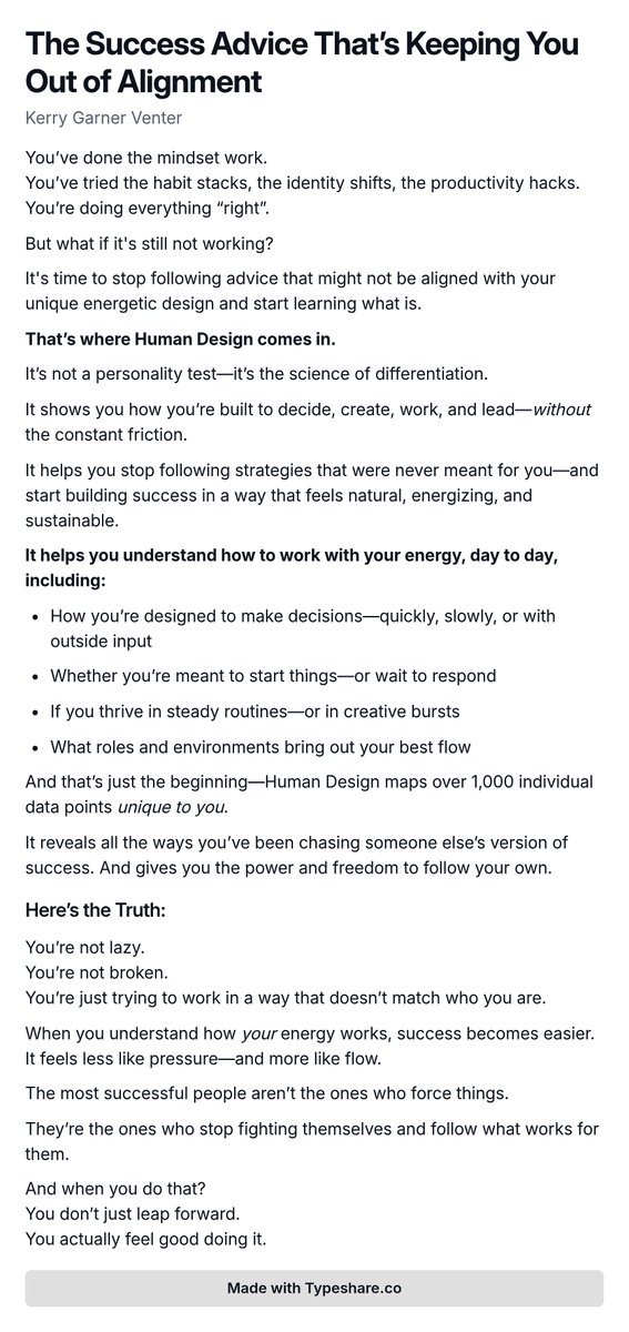 kerrytweeting's tweet photo. The reason your progress feels stuck isn’t because you’re doing it wrong.

It's because you’re following strategies that were never designed for you... https://t.co/d4a4INdgGd