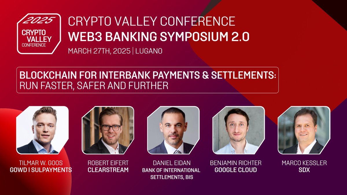 Crypto Valley (@thecryptovalley) on Twitter photo Is blockchain the key to transforming interbank payment systems? ā
We will discuss this at the Web3 Banking Symposium, where you can hear insights from Marco Kessler (<a href="/SDX_global/">SDX_global</a>), <a href="/Danieleidan/">Daniel Eidan</a> (<a href="/BIS_org/">Bank for International Settlements</a>), Robert Eifert (<a href="/Clearstream/">Clearstream</a>), and Benjamin J. Richter (<a href="/googlecloud/">Google Cloud</a>), Is blockchain the key to transforming interbank payment systems? ā
We will discuss this at the Web3 Banking Symposium, where you can hear insights from Marco Kessler (<a href="/SDX_global/">SDX_global</a>), <a href="/Danieleidan/">Daniel Eidan</a> (<a href="/BIS_org/">Bank for International Settlements</a>), Robert Eifert (<a href="/Clearstream/">Clearstream</a>), and Benjamin J. Richter (<a href="/googlecloud/">Google Cloud</a>),