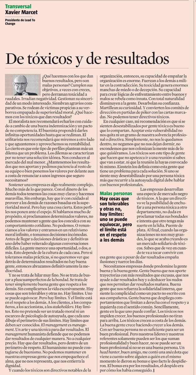 mboschte's tweet photo. ¿Buenos #resultados pero ser #tóxico?
Plantean un #dilema sin #solución idonea hacia mal menor
Se trata de ser #buenagente como profesional y respetar los demás sin tolerar malas praxis, hay #límites: respeto, dignidad y sentido común
Crecer haciendo crecer
@XavierMarcet https://t.co/4KI3OTirlx