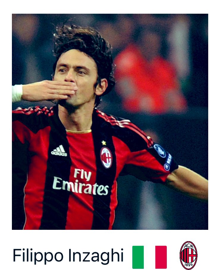 ballerickson's tweet photo. Filippo “Super Pippo” Inzaghi 🇮🇹

🏟️ AC Milan🇮🇹, Juventus🇮🇹, Parma🇮🇹

⚽ (1991–2012) – 698 apps

🔫 Striker

🏆 16 – 2× Champions League, Serie A, World Cup

⚡ All-time top scorer in UEFA club competitions (until 2014) – 70 goals

🥅 Scored 2 goals in 2006-07 CL final https://t.co/6hHh7QCOWh