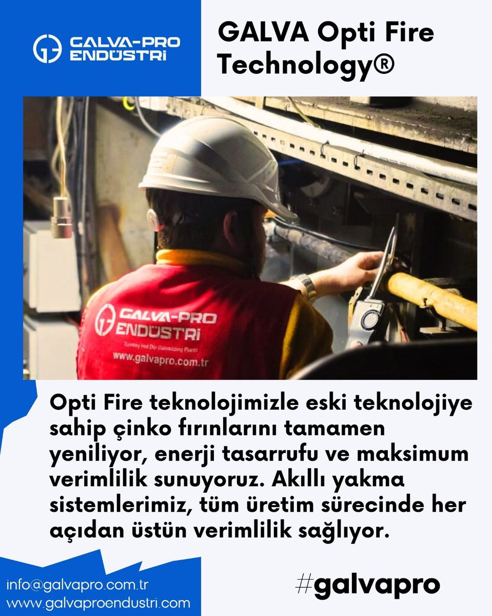 galvaproAS's tweet photo. GALVA Opti Fire teknolojimizle eski çinko fırınlarını tamamen yeniliyor, enerji tasarrufu ve maksimum verimlilik sunuyoruz. Akıllı yakma sistemlerimiz, tüm üretim sürecinde her açıdan üstün verimlilik sağlıyor!
Süreç analizi ve çözüm sağlamak için bize info@galvapro.com.tr https://t.co/OAm9Lq0Keu