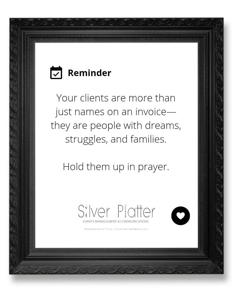 SilverPlatterSA's tweet photo. Happy Sunday 🖤🖤🖤

Your clients are part of your business journey for a reason. Cover them in prayer—not just for transactions, but for transformation in every area of yours and their lives.

#SilverPlatter #Sunday #Events #BrandManagement #SocialMedia https://t.co/OgUylcP1S3
