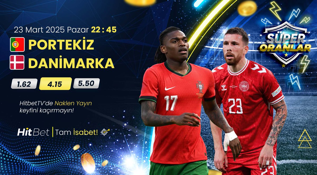 #Portekiz⚜#Danimarka karşılaşması #UEFAUluslarligi heyecanı ile bu akşam saat 22:45'te #Hitbet'te!

🌐Güncel Giriş : h.t2m.io/Hitbet-Twitter

📺Maç Yayınları  : h.t2m.io/Hitbet-Tv

🎯#Hitbet #Tamisabet