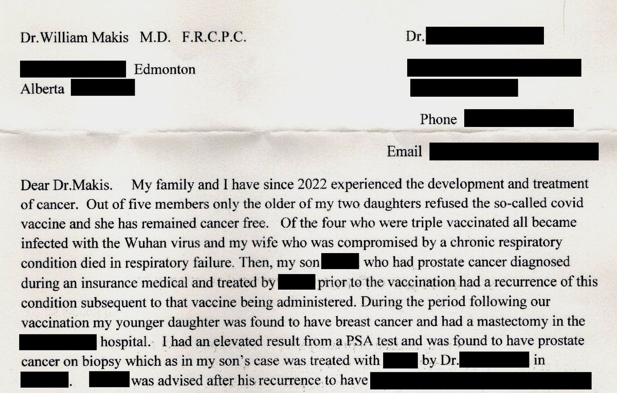 MakisMedicine's tweet image. BREAKING NEWS: I&apos;ve received a shocking letter from a Canadian doctor, who had four family members develop Turbo Cancer after taking COVID-19 mRNA Vaccines!

For a few months now, doctors have been coming to me for help with cancer, either for themselves or their family members.…