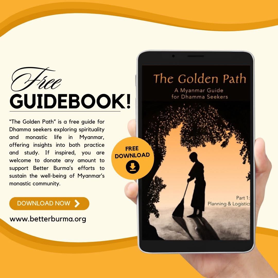 BetterBurma's tweet photo. Better Burma is proud to support The Golden Path (Shwe Lan Ga Lay)—a free guide to spirituality in Myanmar, filled with Buddhist wisdom and practical insights.
Download for free & consider donating to support monks and nuns: https://t.co/oUqRcEdcTX
#TheGoldenPath #BetterBurma https://t.co/9VckoGY53F