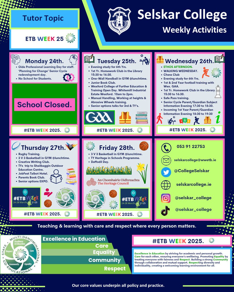 🎉 Happy ETB Week! 🎉
This week we're celebrating ETB Week, by highlighting the incredible achievements of our students and staff, showcasing the diverse and inclusive learning environment we foster every day. 🌟  #ETBWeek 
<a href="/WWETBofficial/">WWETB</a> <a href="/ETBIreland/">ETBI</a> 
#selskarstyle #corevalues