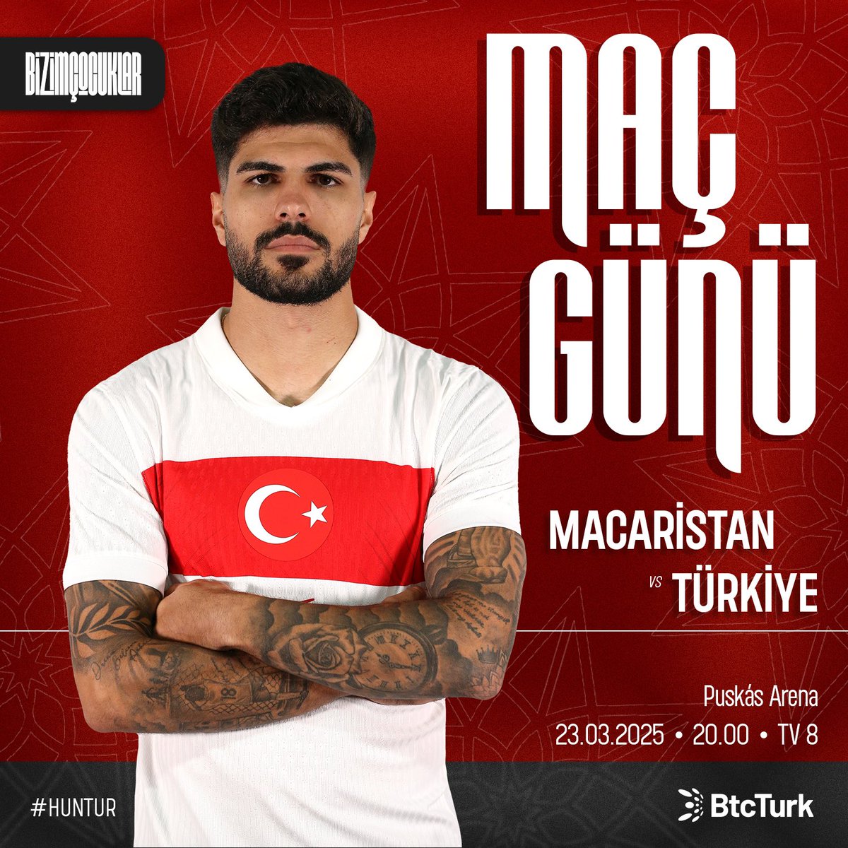 A Millî Takımımız, UEFA Uluslar Ligi Play-Off Turu rövanş maçında bu akşam Macaristan ile karşı karşıya gelecek. 

Başkent Budapeşte’deki Puskás Arena'da oynanacak ve TSİ 20.00'de başlayacak müsabaka TV8 ve Exxen platformundan naklen yayınlanacak. 

#BizimÇocuklar | #HUNTUR |