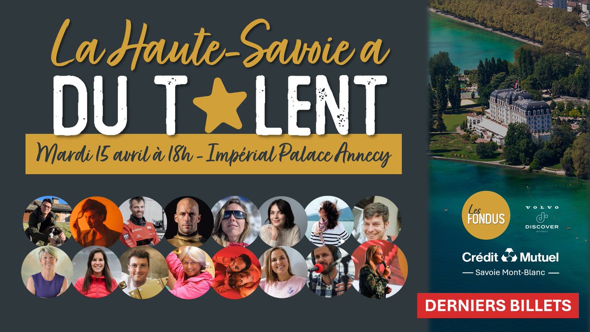 RDV Mardi 15 avril à 18h00 à l'Impérial Palace Annecy pour ⭐️ LA HAUTE-SAVOIE A DU TALENT ! ⭐️
👉🏻 Une soirée exceptionnelle ouverte à tous réunissant des figures locales de tous horizons. Célébrons la Haute-Savoie et ses Talents !  🏷️ Billetterie : rezodesfondus.com/evenements/la-…
