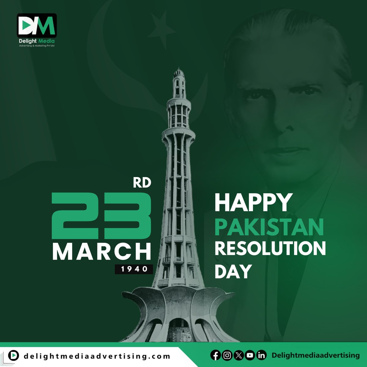 DelightMediaAd1's tweet photo. Celebrating 23rd March with pride! 🇵🇰 Let’s honor our history and work towards a progressive Pakistan. Happy Pakistan Day! 🇵🇰

#PakistanDay #23march1940 #PakistanResolutionDay  #DMA #delightmediaadvertisingandmarketing #advertisingagency #advertising #marketingdigital https://t.co/91cFkjYhGm