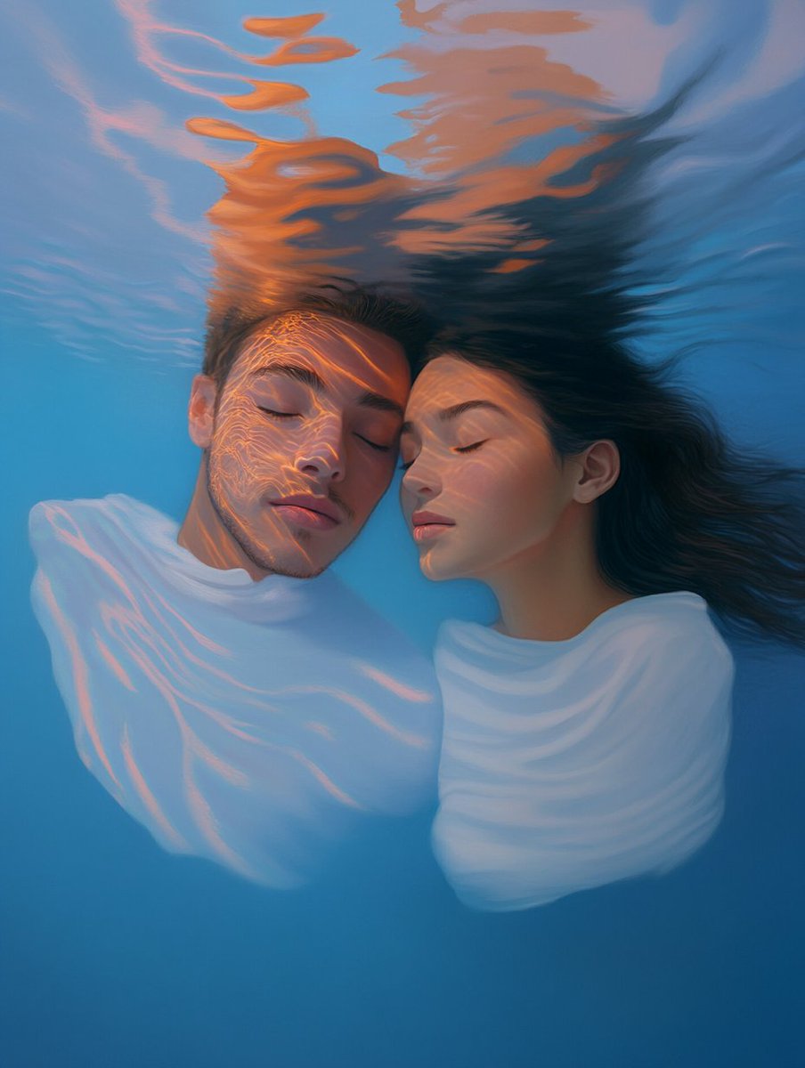 Celestial Serenity 🌌

Dive into the ethereal world of underwater celestial beings. Experience their tranquil grace as they float with serene expressions in a lavender-hued lagoon. 🌊✨

Prompt 👇  
type of two celestial beings underwater, serene expressions, floating on backs, a