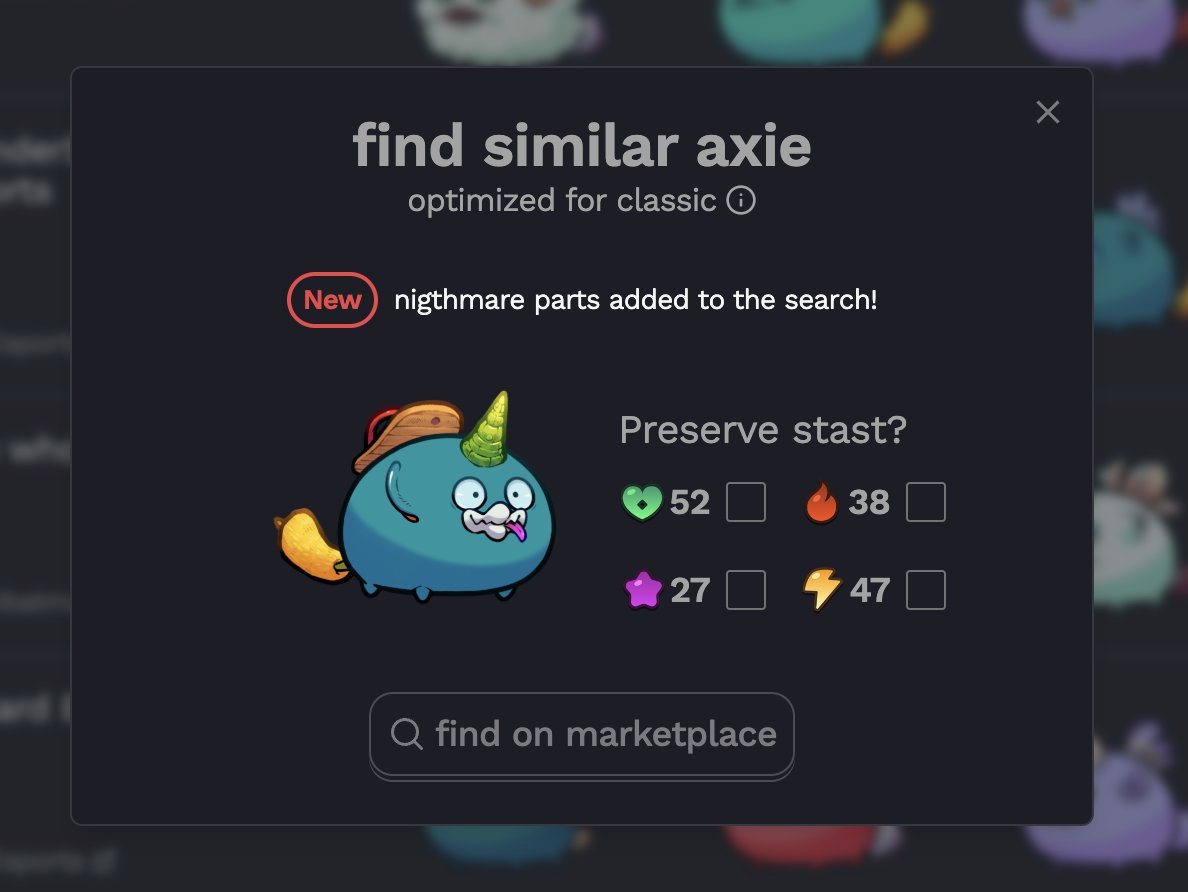 nightmare parts are now included in the optimized axie classic search!

#axiecreator #axieclassic