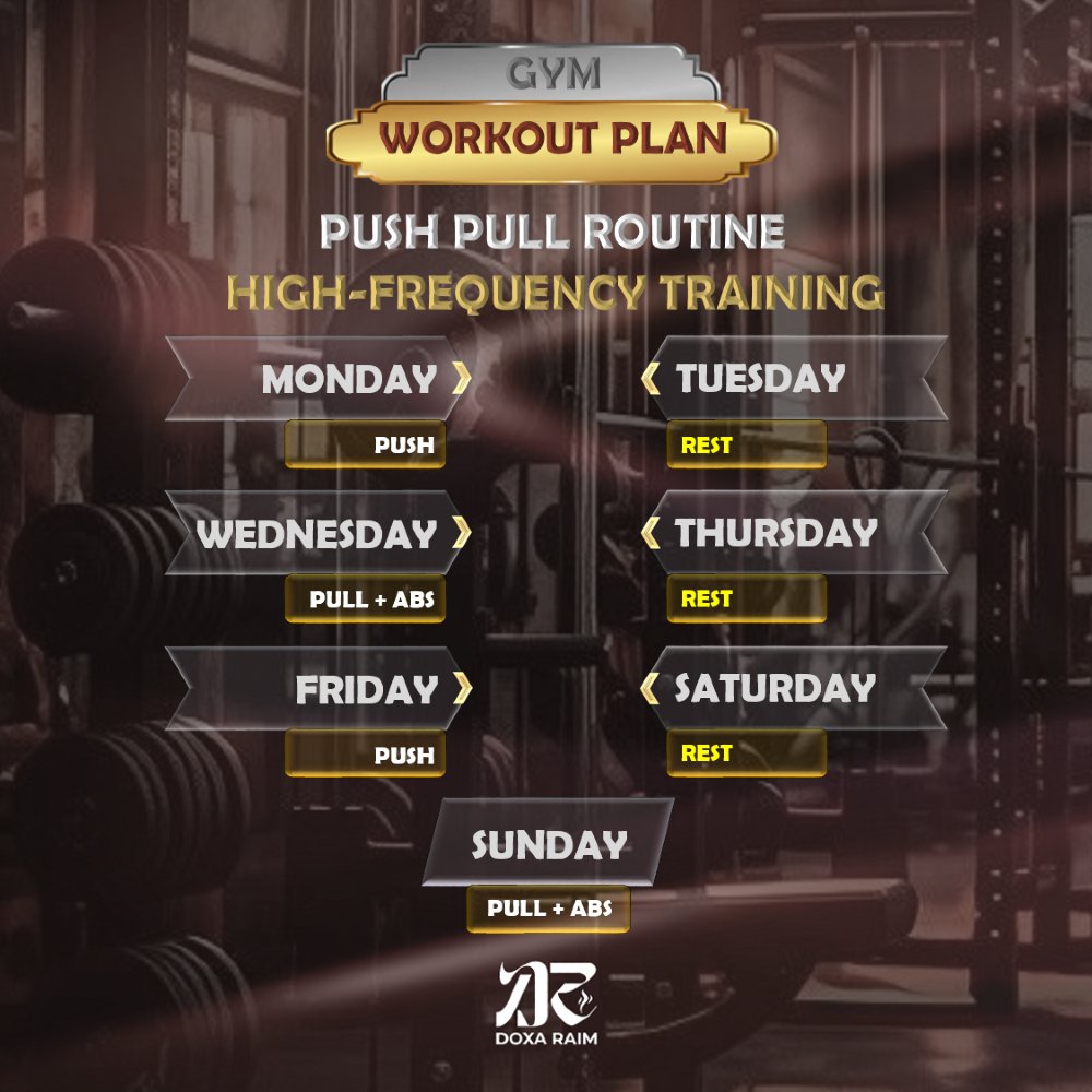 DOXARAIM's tweet photo. GYM WORKOUT PLAN | HIGH-FREQUENCY TRAINING | MUSCLE HYPERTROPHY | PUSH & PULL ROUTINE
THE BODY IS A TEMPLE OF THE HOLY SPIRIT
#DOXARAIM
#PUTONCHRIST
#PUTONGLORY https://t.co/aJqp50JxFR