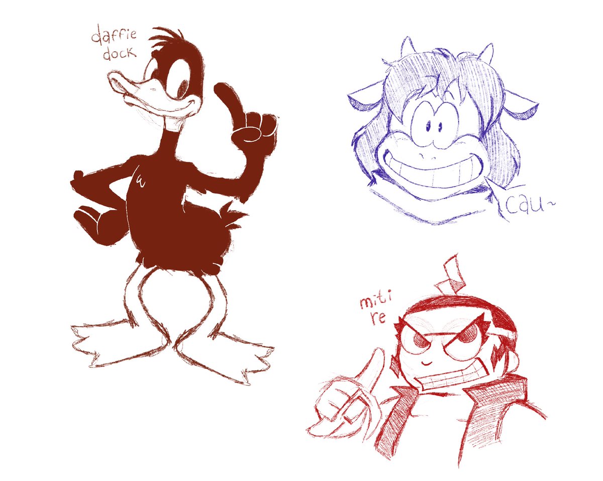 RanenWise's tweet photo. Funny little doodles I did tonight! 

#LooneyTunes
#DaffyDuck

#Hero108
#MightyRay

#EtoRanger
(cow character is named Hols) https://t.co/1LhLVwVxX6