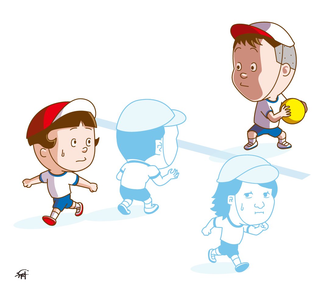 「ドッジボールの時間 めっちゃ見てくる堀川くん。 #サザエさん」|イラストレーター YAGIのイラスト