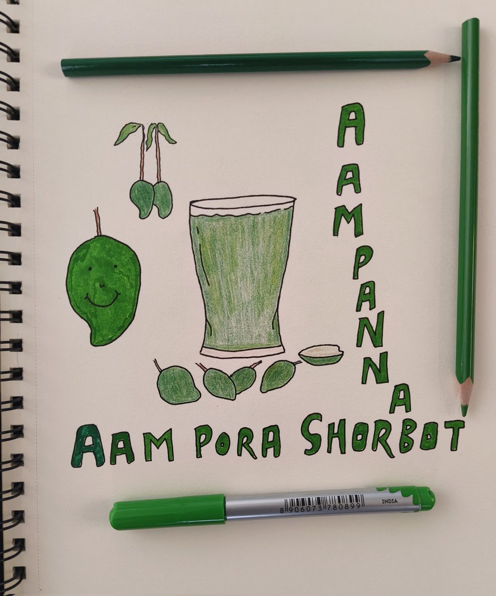 Soaring temperature during Summers calls for a coolant; the refreshing Aam Pora Shorbot or Aam Panna, made of raw mangoes 😃
A doodle #sketch to celebrate Aam Pora Shorbot. Cheers!
#doodle #drawing #rawmangoes #bengali #bengalirecipe #summerdrink #India