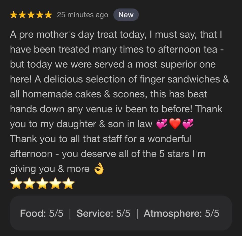Today, we received this heartwarming review on Google, and we couldn’t be more grateful! 🌟 Helping our wonderful customers celebrate their special occasions is truly our favourite thing to do 🥰.

#Grateful #SparrowaTearoom #MakingMemories #SpecialOccasions #ThankYou
