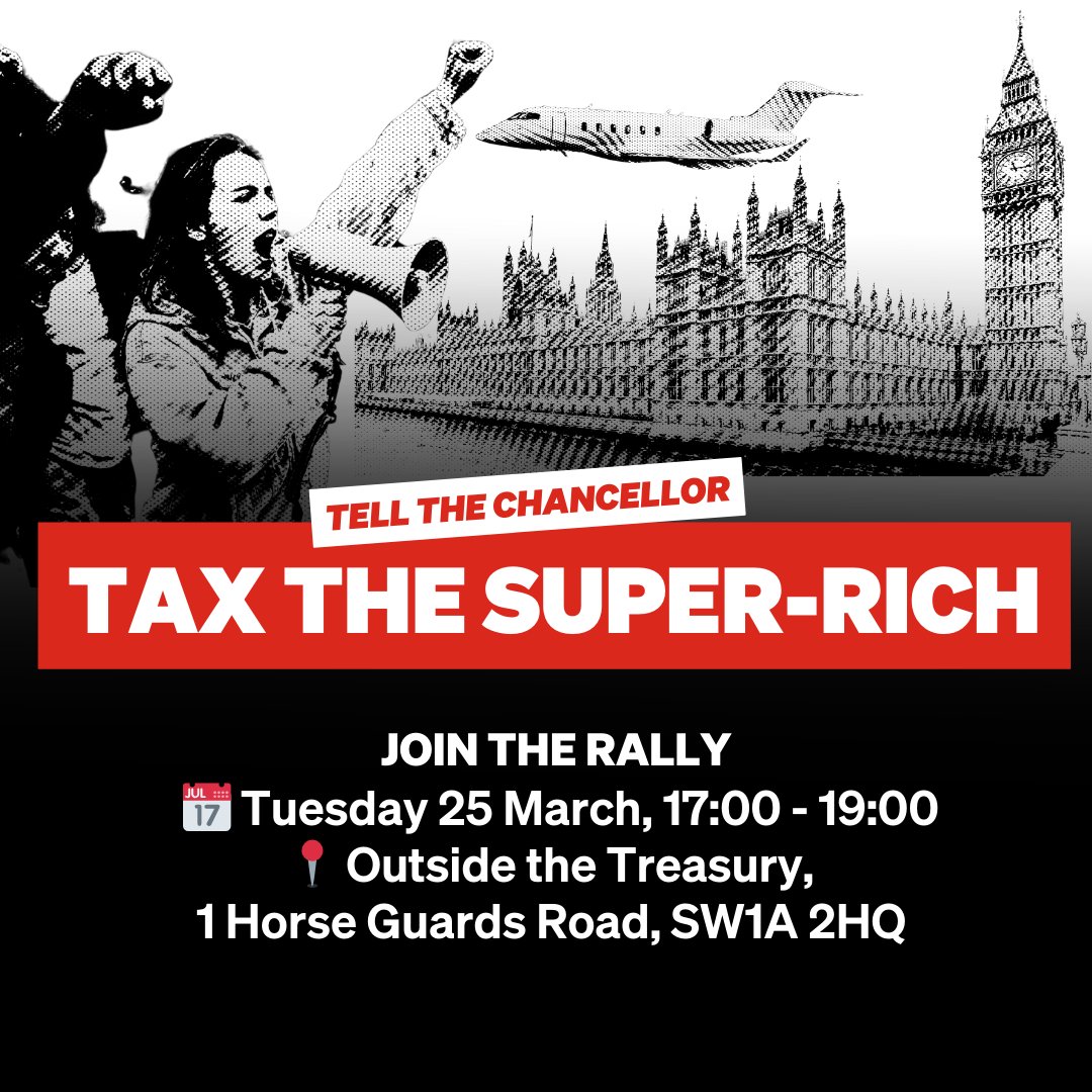 oxfamgb's tweet image. Inequality is soaring, public services are crumbling &amp;amp; the climate is collapsing. We need investment to fix these crises. 
📢 Join the spring budget rally &amp;amp; tell the Chancellor: tax the super-rich, don't cut public services!
📅 Tues 25, 5pm, Westminster
🔗 bit.ly/4bKh0Uv
