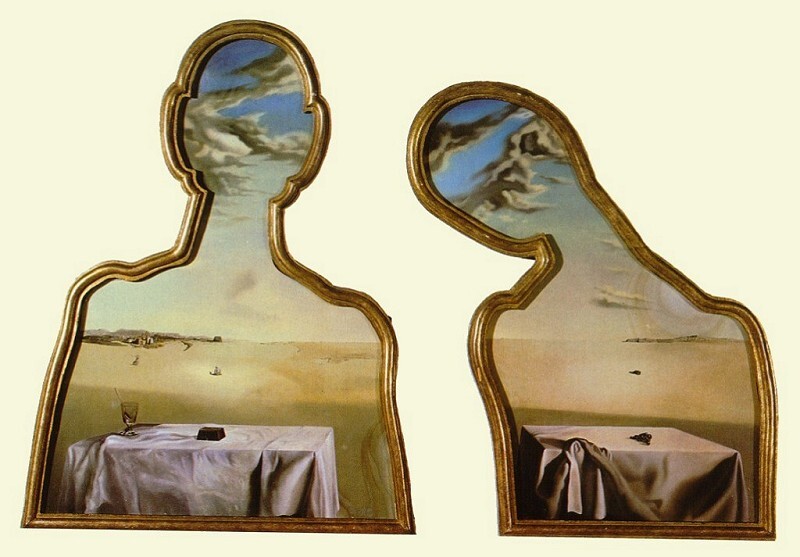 artist_dali's tweet photo. Couple with Their Heads Full of Clouds, 1936 #artbots #dali https://t.co/gt0CQNRszb