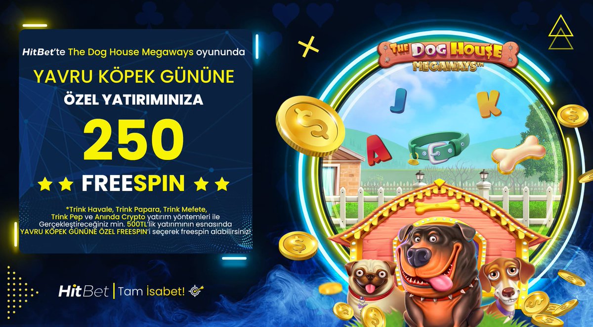 👑Hitbet'te Yavru Köpek Gününe Özel Yatırımınıza 

🐶The Dog House Megaways oyununda 250 FREESPIN! 

💰Geçerli yatırım yöntemleri ile gerçekleştireceğiniz min.500TL'lik yatırım esnasında FREESPIN alabilirsiniz! 

🌐Güncel Giriş: h.t2m.io/Hitbet-Twitter 

#Hitbet #Tamisabet🎯
