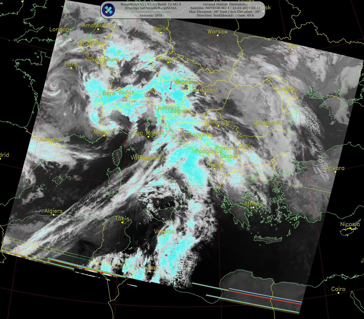 METEOR-M2 4 | 23-03-2025 03:231 nisk
Max Elevation: 39° East | Sun Elevation: -28°
Direction: Southbound N Gain: 49.6