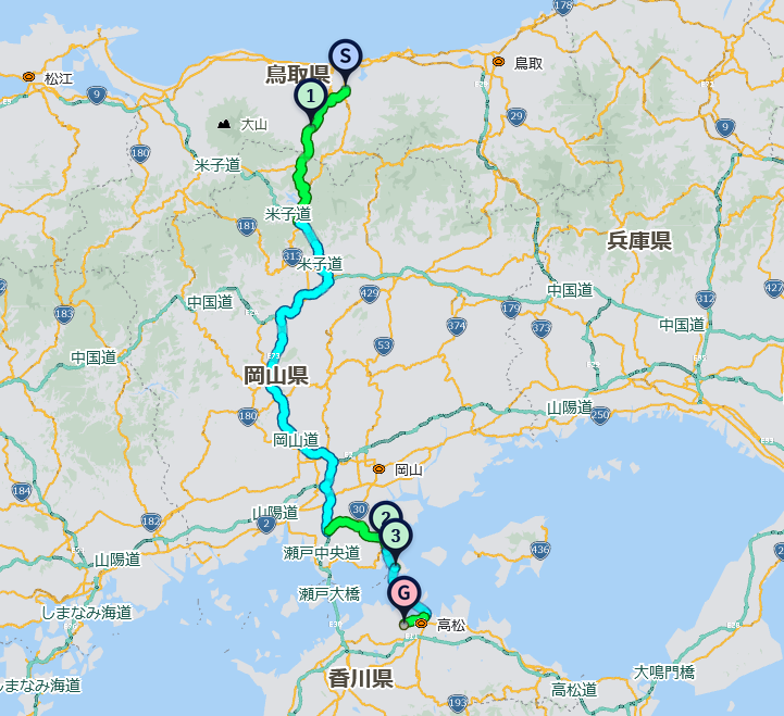 「明日はこんな感じで瀬戸大橋使わずに宇野港から直島に渡って更にそこから高松に渡るル」|いさかこうじのイラスト