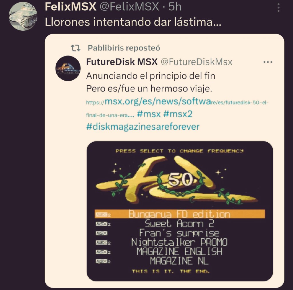 FutureDisk MSX (@futurediskmsx) on Twitter photo "The MSX lover" no son amantes del FD 🤣No entiendo la reacción de odio, pero se puede interpretar así el post. En este caso, estoy orgulloso de nuestro equipo y feliz de mostrarlo. Incluso después de tu respuesta, el orgullo permanece. La lengua es una llama,Santiago 3:6 🙏#msx "The MSX lover" no son amantes del FD 🤣No entiendo la reacción de odio, pero se puede interpretar así el post. En este caso, estoy orgulloso de nuestro equipo y feliz de mostrarlo. Incluso después de tu respuesta, el orgullo permanece. La lengua es una llama,Santiago 3:6 🙏#msx