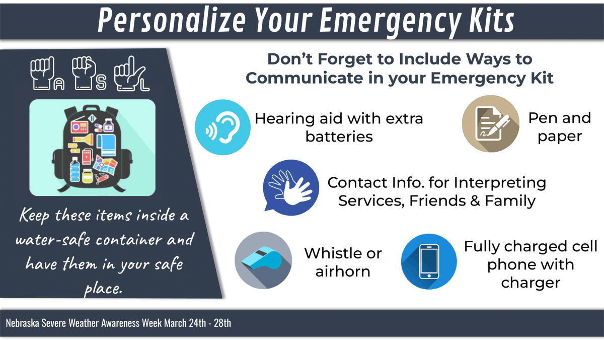 NWSOmaha's tweet photo. Communicating after a weather disaster can be difficult, and this is especially true when language barriers are a factor. Make sure your emergency kit has multiple communication methods to fit YOUR needs.
#SWAW2025 #DeafAwareness #SWAW #newx https://t.co/QRG59odECq