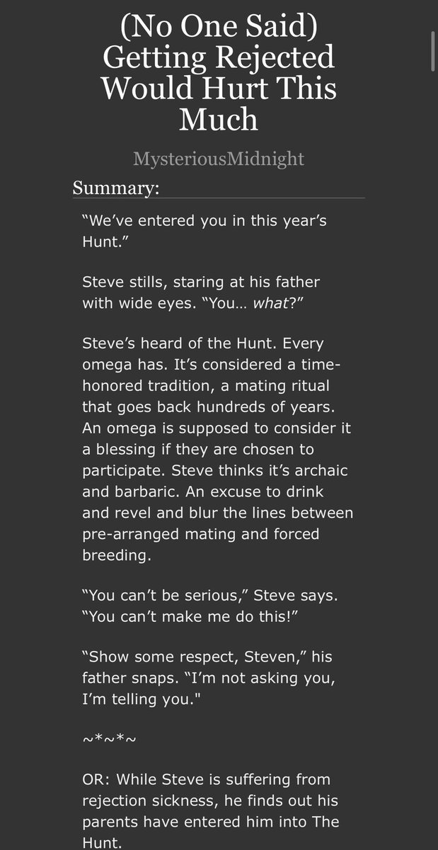 midnightxmagic's tweet image. Happy belated Day 10 of #STMMM25!!

Prompt: Rejection Sickness 

TW: rape/non-con (not between Steddie)

(based on a very old post I did, re: Have we thought about Steve, while suffering from Rejection Sickness, being forced into The Hunt by his parents?)

archiveofourown.org/works/64072876