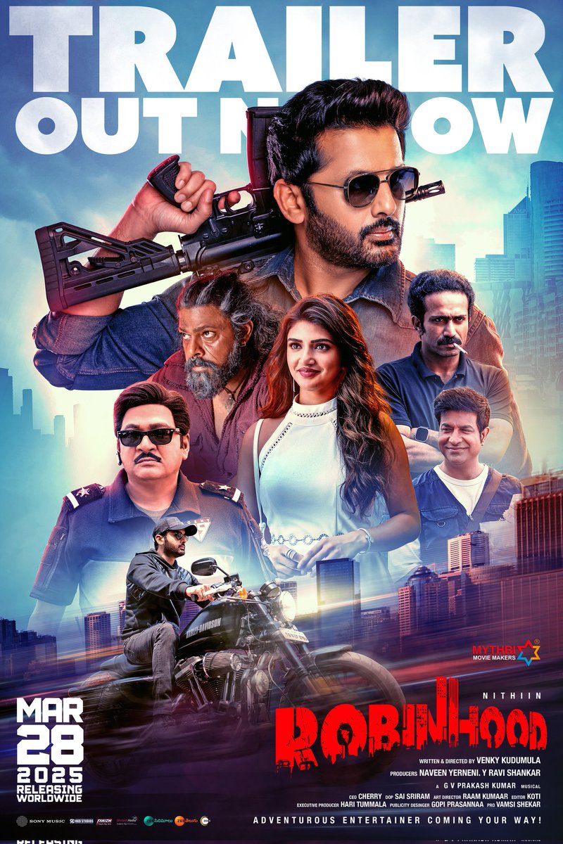 Mythri Movie Makers (@mythriofficial) on Twitter photo ROBINHOOD IS HERE with an explosive package of fun, entertainment and adventure 💥💥
#RobinhoodTrailer out now!
▶️ youtu.be/NfsTxYtBiWg
Don't miss the ending 💥💥
#Robinhood GRAND RELEASE WORLDWIDE ON MARCH 28th.
<a href="/actor_nithiin/">nithiin</a> <a href="/sreeleela14/">Sreeleela</a> <a href="/VenkyKudumula/">Venky Kudumula</a> <a href="/davidwarner31/">David Warner</a> ROBINHOOD IS HERE with an explosive package of fun, entertainment and adventure 💥💥
#RobinhoodTrailer out now!
▶️ youtu.be/NfsTxYtBiWg
Don't miss the ending 💥💥
#Robinhood GRAND RELEASE WORLDWIDE ON MARCH 28th.
<a href="/actor_nithiin/">nithiin</a> <a href="/sreeleela14/">Sreeleela</a> <a href="/VenkyKudumula/">Venky Kudumula</a> <a href="/davidwarner31/">David Warner</a>